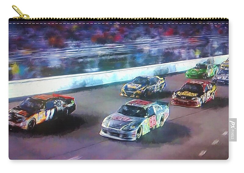 Nascar Zip Pouch featuring the painting Into The Night by Steven Richardson