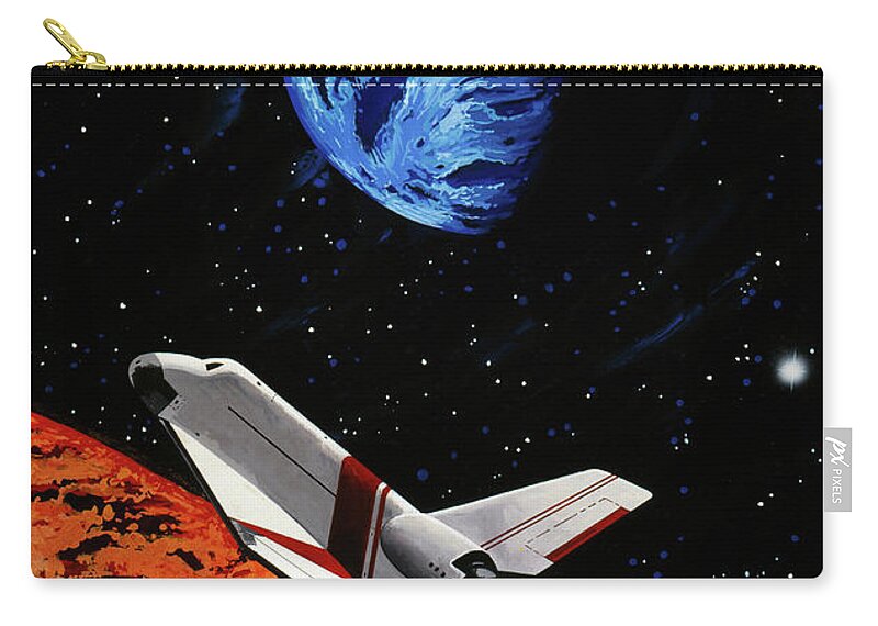 Shuttle Space Earth Planet Explore Astronaut Zip Pouch featuring the painting Into the unknown by Murry Whiteman
