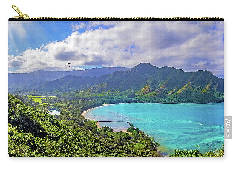 Mountains Sea Clouds Oahu Beauty Tropics Zip Pouch featuring the photograph Into The Valley by James Roemmling