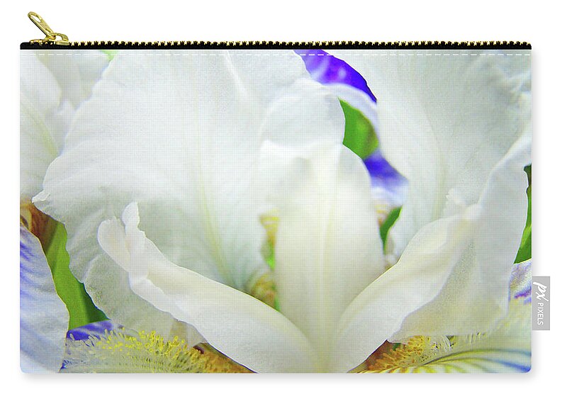 Iris Zip Pouch featuring the photograph Iris Flower art print White Blue Purple Irises Baslee Troutman by Patti Baslee