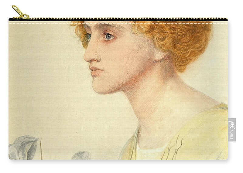 Frederick Sandys Zip Pouch featuring the drawing Iris by Frederick Sandys