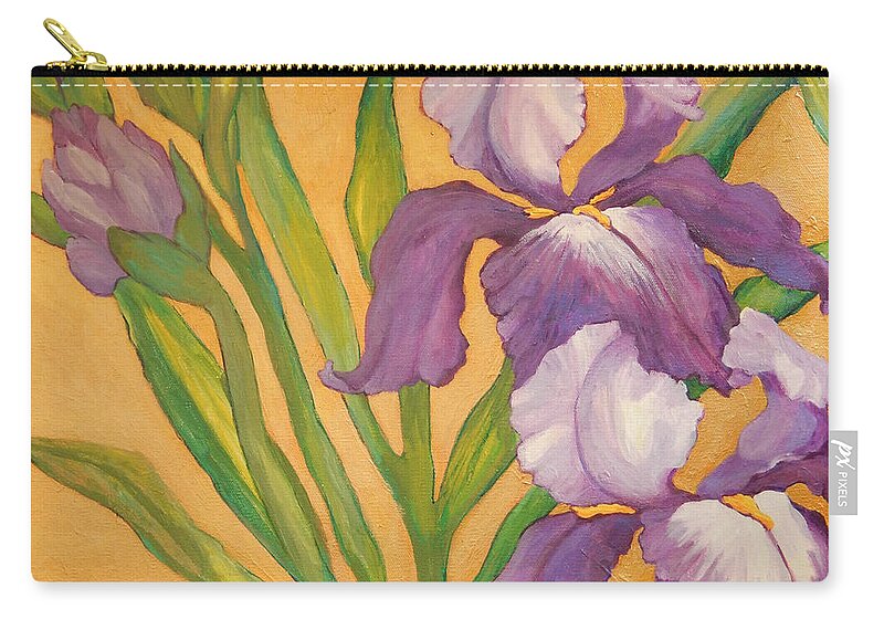 Top Artist Zip Pouch featuring the painting Iris Melody by Sharon Nelson-Bianco