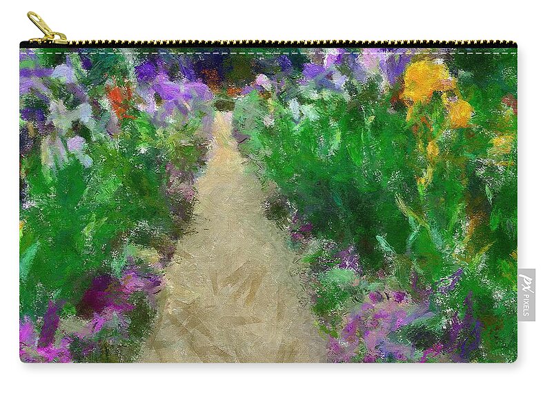 Landscapes Zip Pouch featuring the painting Iris Time in Giverny by Dragica Micki Fortuna