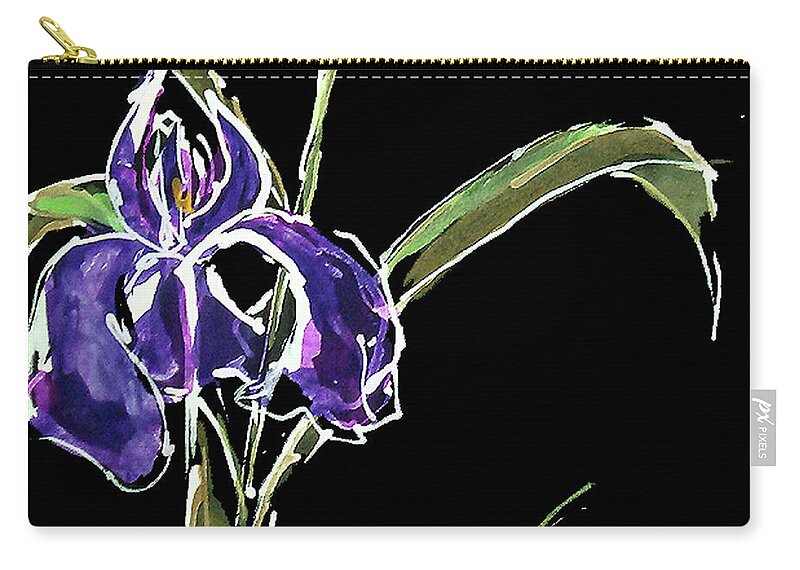 Original Watercolors Zip Pouch featuring the painting Iris-Violet by Chris Paschke
