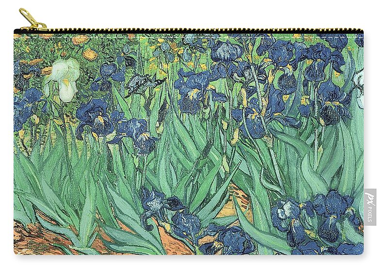 Irises Zip Pouch featuring the painting Irises by Vincent Van Gogh by Vincent Van Gogh