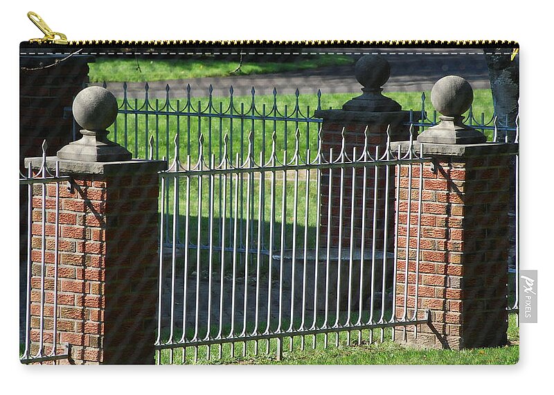 Fencing Zip Pouch featuring the photograph Iron And Brick Fencing by Ee Photography