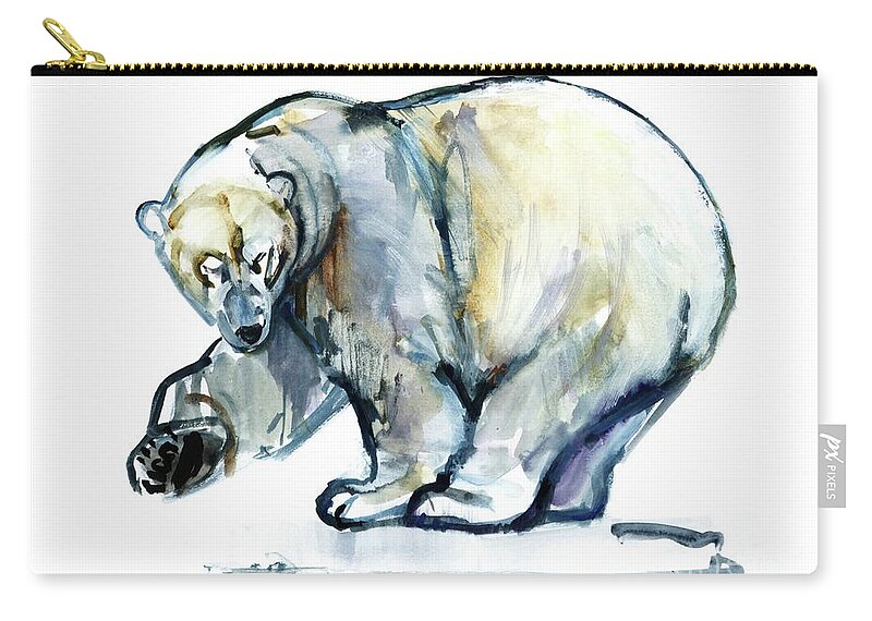 Polar Bear Zip Pouch featuring the painting Isbjorn by Mark Adlington