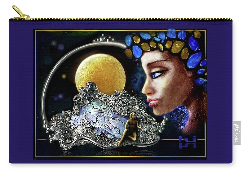 Pāua Shell Zip Pouch featuring the mixed media Island Dream by Hartmut Jager