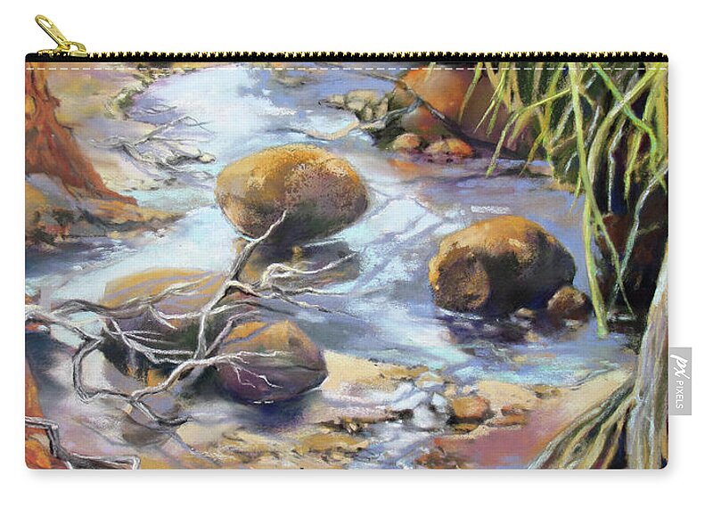 Landscape Zip Pouch featuring the painting Island Oasis by Rae Andrews