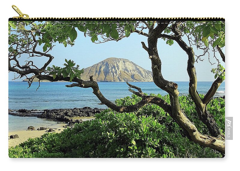 Island Through The Trees Zip Pouch featuring the photograph Island Through the Trees by Jennifer Robin