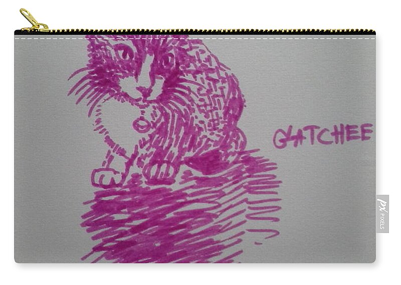 Cat Zip Pouch featuring the drawing It has a cat named GATchee by Sukalya Chearanantana
