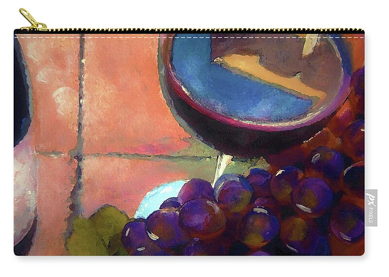 Italian Zip Pouch featuring the painting Italian Tile and Fine Wine by Lisa Kaiser