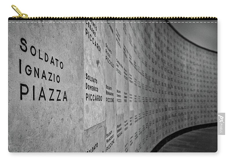 Italy Zip Pouch featuring the photograph Italian War Dead Names by Stuart Litoff