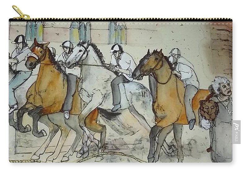 Italy. Il Palio. Siena.italy. Landscape. Cityscape. Equine. Figures. Zip Pouch featuring the painting Italy love scroll by Debbi Saccomanno Chan
