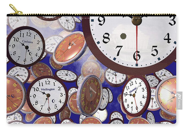 Clocks Zip Pouch featuring the photograph It's Raining Clocks - Washington D. C. by Nicola Nobile