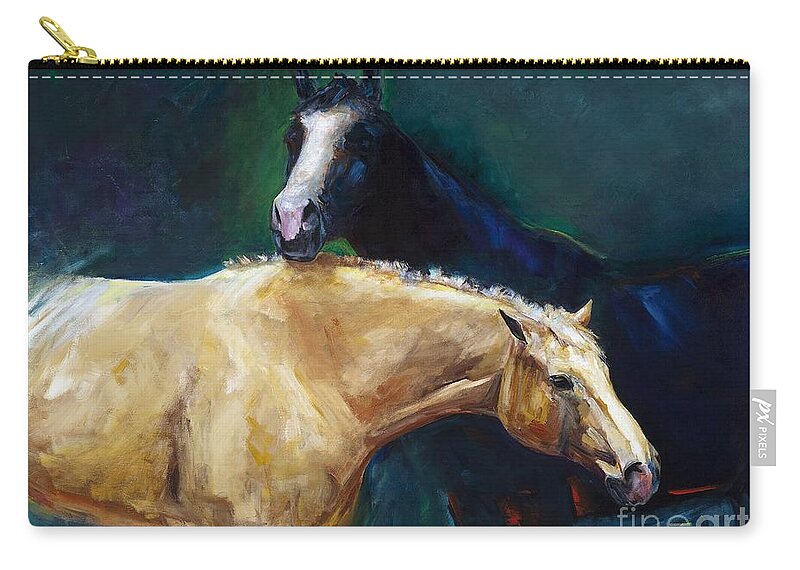 Horses Zip Pouch featuring the painting I've Got Your Back by Frances Marino