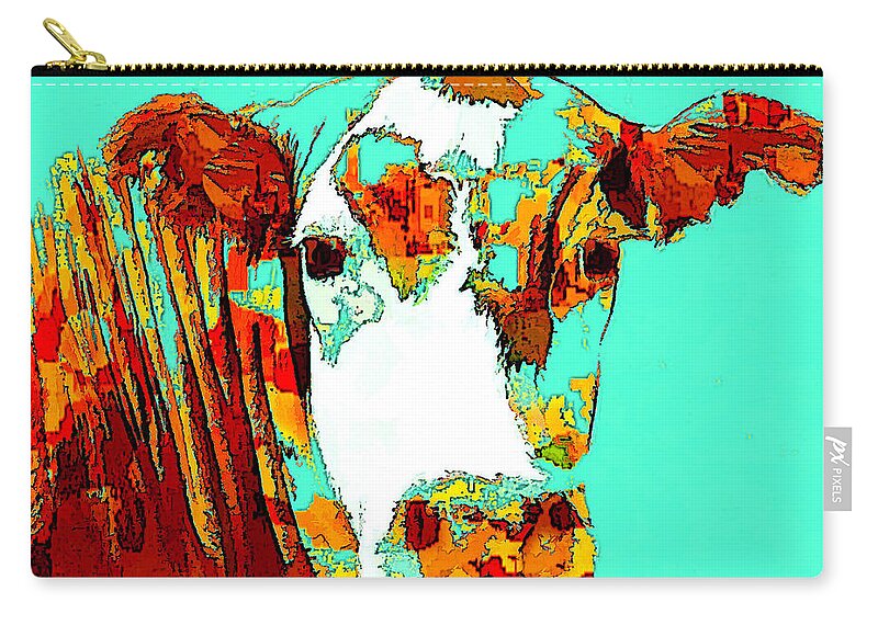 Cow Zip Pouch featuring the photograph Turquoise Cow by Joyce Creswell