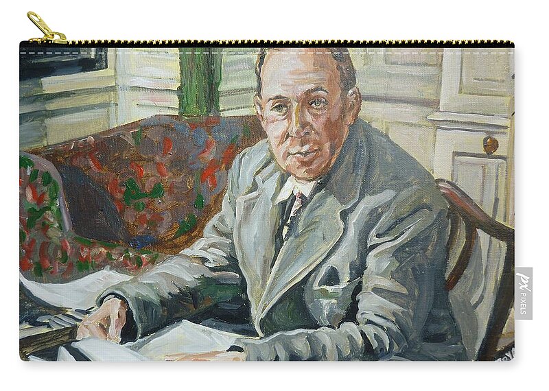 C S Lewis Zip Pouch featuring the painting Jack C S Lewis by Bryan Bustard