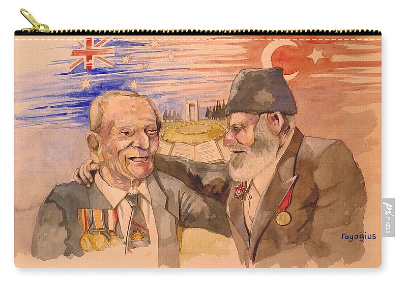 Anzac Zip Pouch featuring the painting Jack Ryan and Hyseyin Kacmaz by Ray Agius