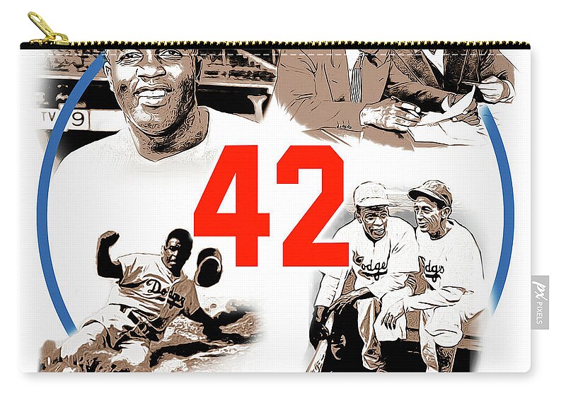 Jackie Robinson Zip Pouch featuring the digital art Jackie 42 by Greg Joens