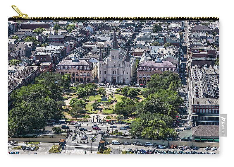 New Orleans Zip Pouch featuring the photograph Jackson Square by Helicopter by Gregory Daley MPSA