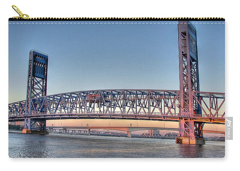 Bridge Zip Pouch featuring the photograph Jacksonville's Blue Bridge at Sunrise by Farol Tomson