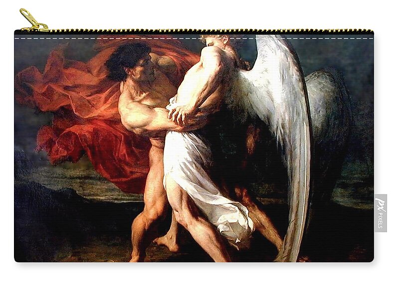 Jacob Wrestling With The Angel Carry-all Pouch featuring the painting Jacob Wrestling with the Angel by Alexander Louis Leloir