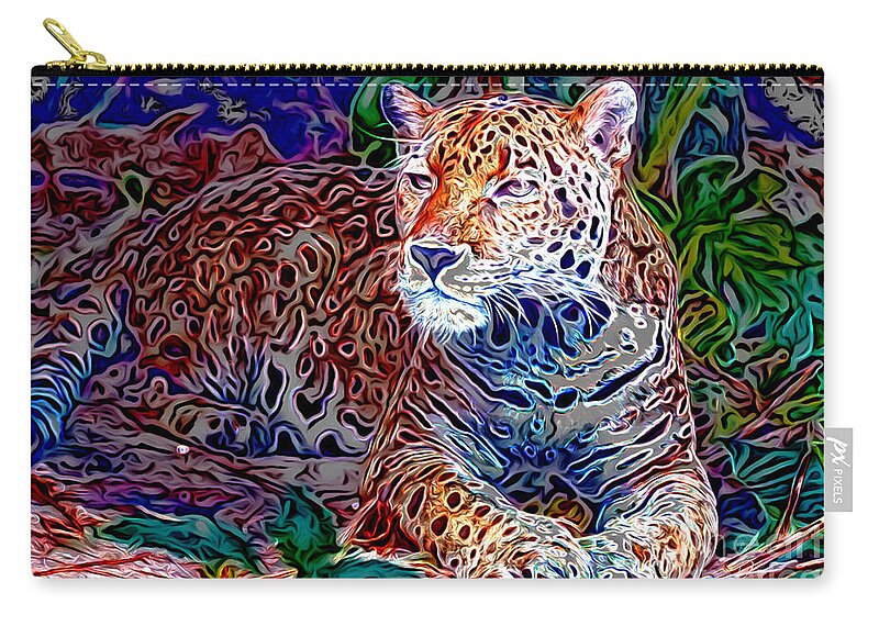 Leopardo Zip Pouch featuring the digital art Jaguar by - Zedi -