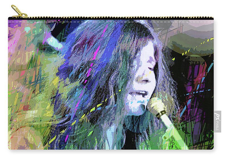 Celebrity Portraits Zip Pouch featuring the painting Janis Joplin Blue by David Lloyd Glover