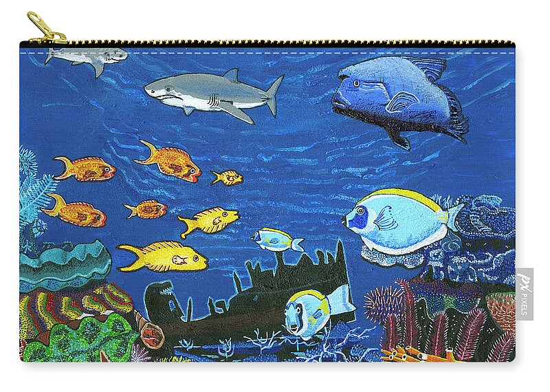 Sharks Zip Pouch featuring the painting January 2017 by Paul Fields