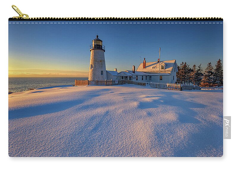 Pemaquid Point Lighthouse Zip Pouch featuring the photograph January Morn at Pemaquid Point by Rick Berk