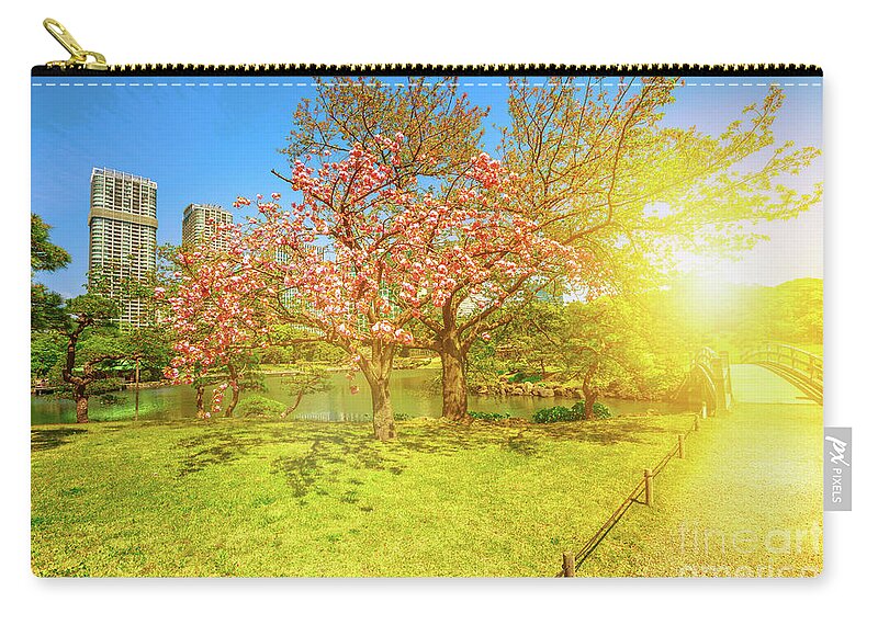 Cherry Blossom Zip Pouch featuring the photograph Japanese garden Cherry blossom by Benny Marty