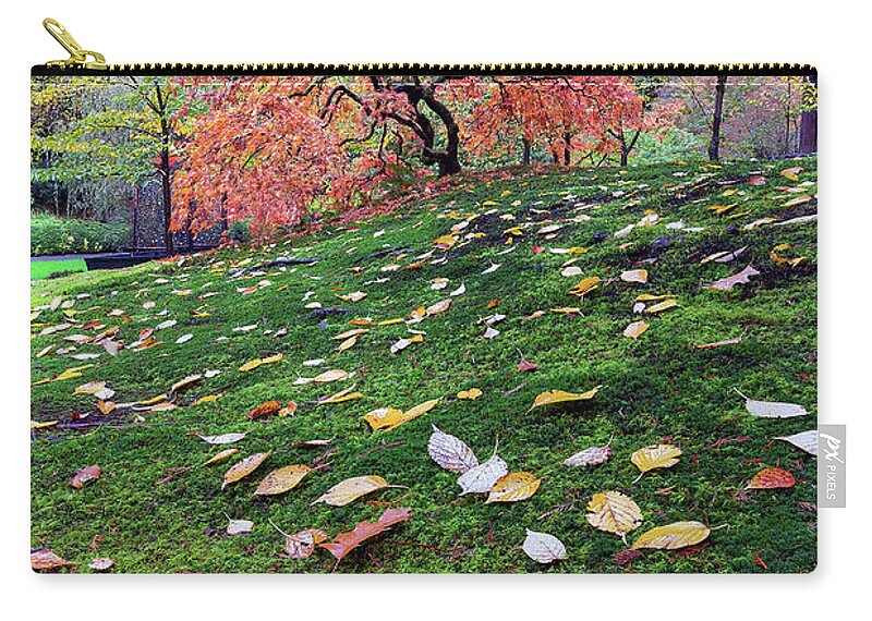 Japanese Zip Pouch featuring the photograph Japanese Maple Tree on a Mossy Slope by David Gn