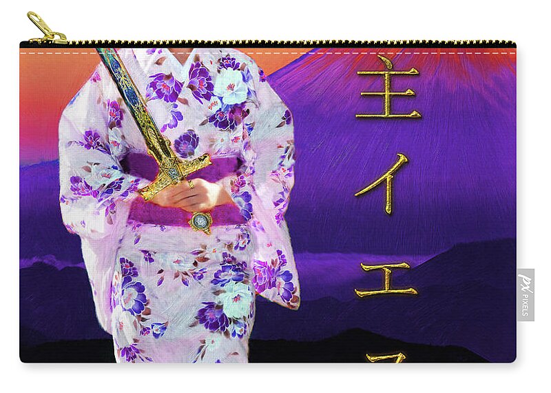 Prayer Warrior Carry-all Pouch featuring the digital art Japanese Prayer Warrior by Constance Woods