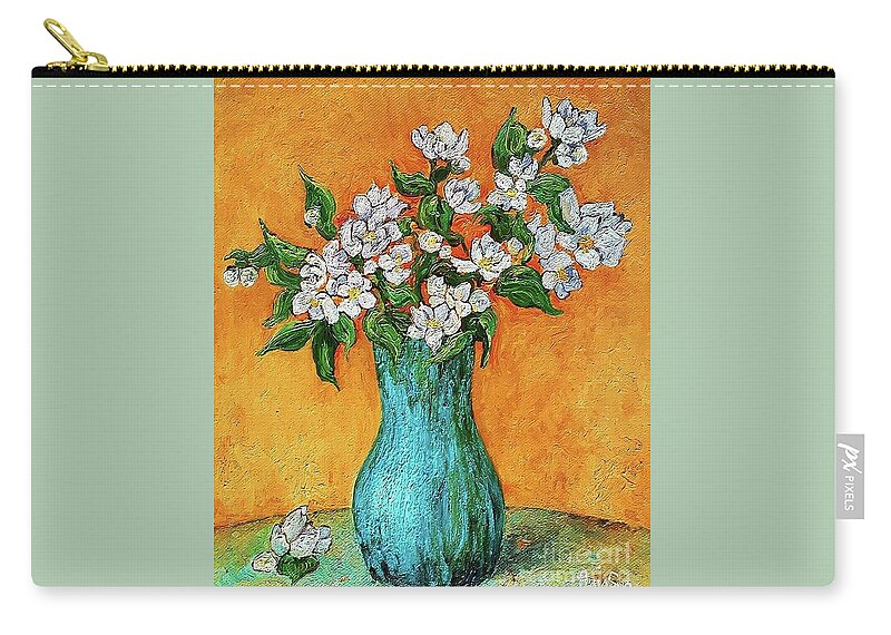 Flowers Zip Pouch featuring the painting Jasmine flowers in a blue pot by Amalia Suruceanu