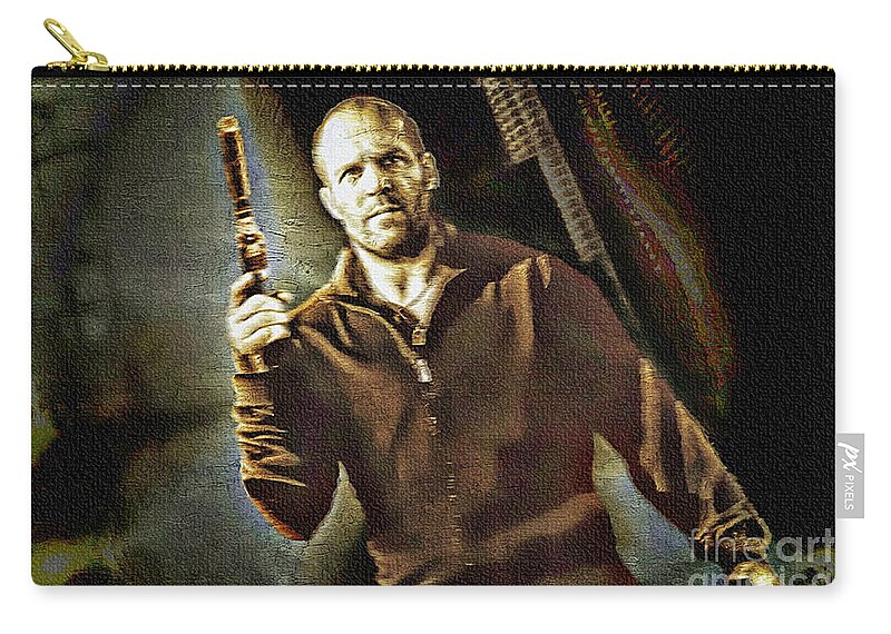 Jason Statham Zip Pouch featuring the painting Jason Statham - Actor Painting by Ian Gledhill