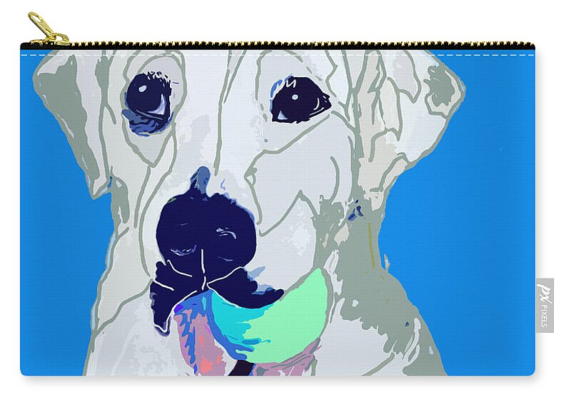 Labrador Zip Pouch featuring the digital art Jax With Ball in Blue by Ania M Milo