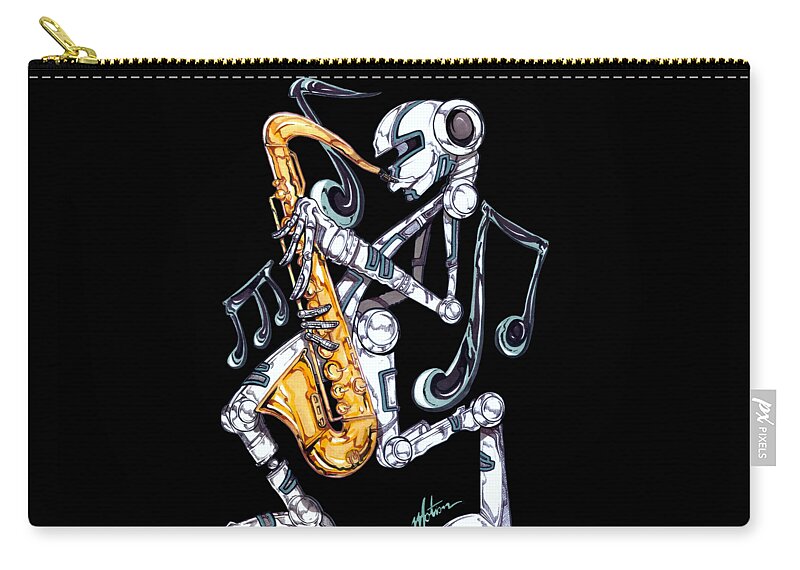 Metallic Musician Zip Pouch featuring the mixed media Jazzmen Saxophone player by Demitrius Motion Bullock
