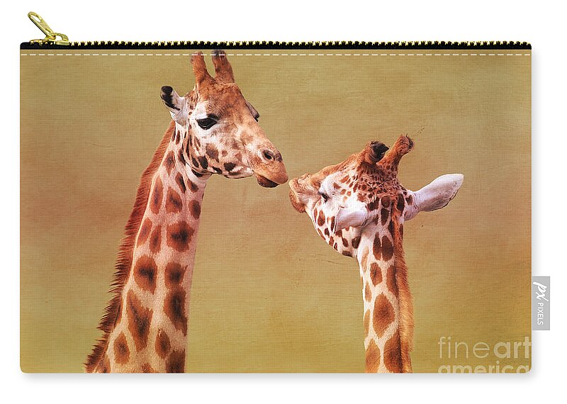 Giraffe Zip Pouch featuring the photograph Je t'aime Giraffes by Terri Waters
