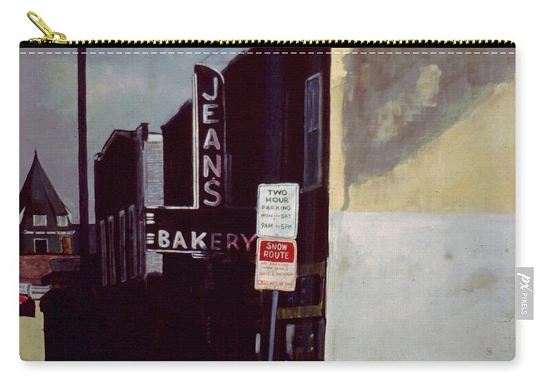 Landscape Zip Pouch featuring the painting Jean's Bakery by William Brody