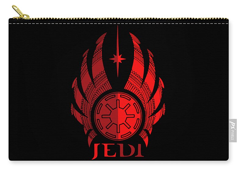 Jedi Zip Pouch featuring the mixed media Jedi Symbol - Star Wars Art, Red by Studio Grafiikka