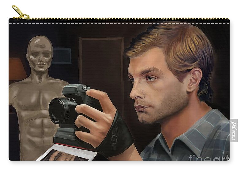 Portrait Carry-all Pouch featuring the digital art Jeffrey Dahmer Polaroid ...