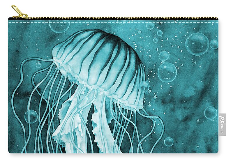 Jellyfish Zip Pouch featuring the painting Jellyfish in Blue by Hailey E Herrera