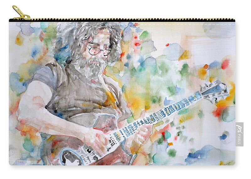 Jerry Garcia Zip Pouch featuring the painting JERRY GARCIA - watercolor portrait.15 by Fabrizio Cassetta