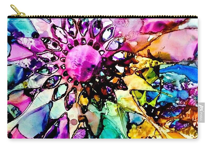 Flower Zip Pouch featuring the painting Jeweled Flower by Tommy McDonell