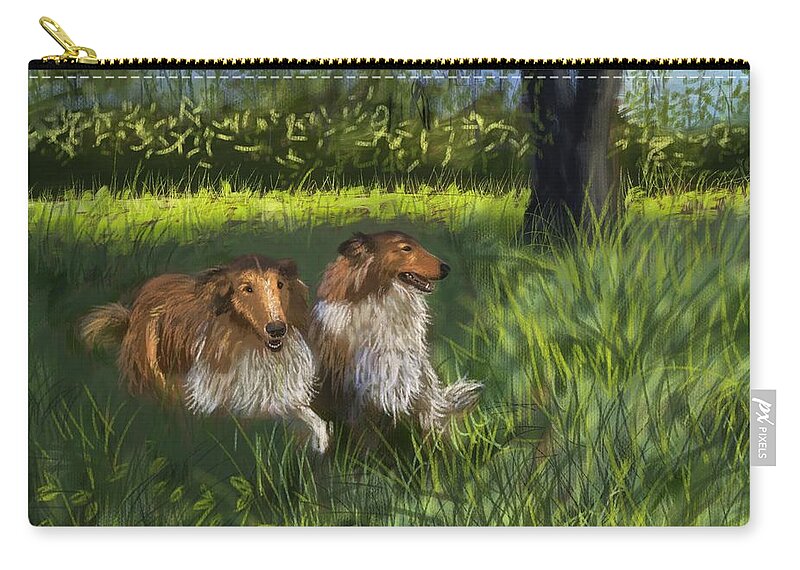 Dogs Zip Pouch featuring the digital art Jim And Ramona's Collies by Larry Whitler
