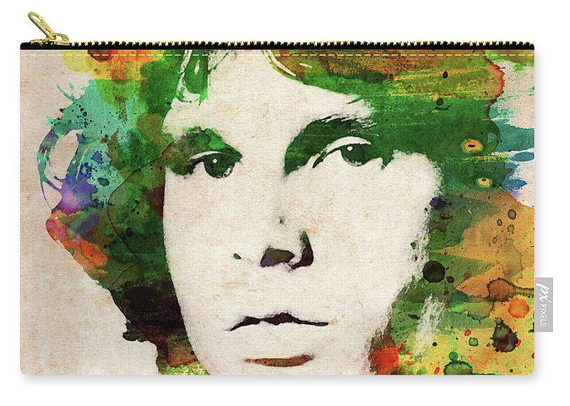 Jim Morrison Zip Pouch featuring the digital art Jim Morrison colorful portrait by Mihaela Pater