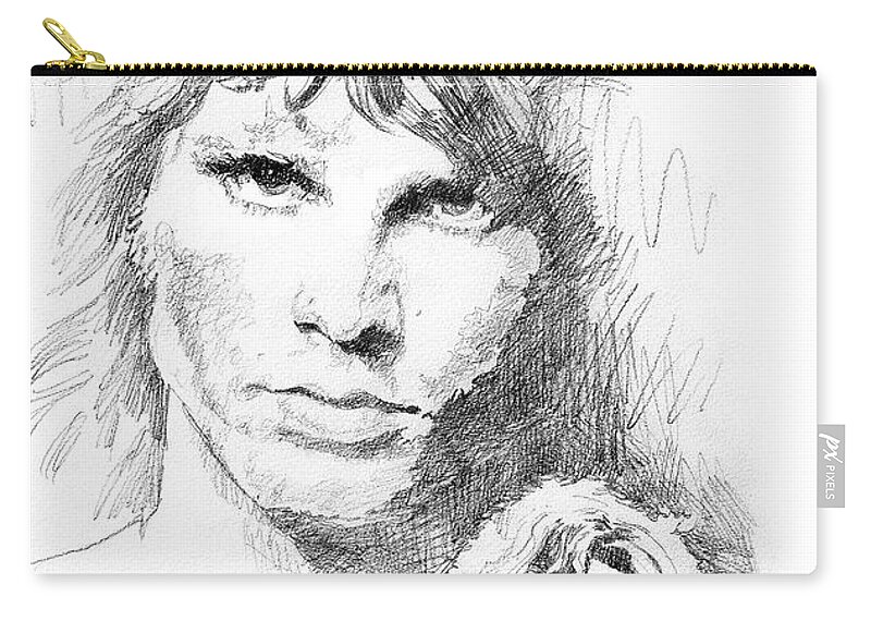 Pencil Zip Pouch featuring the drawing Jim Morrison Faces by David Lloyd Glover