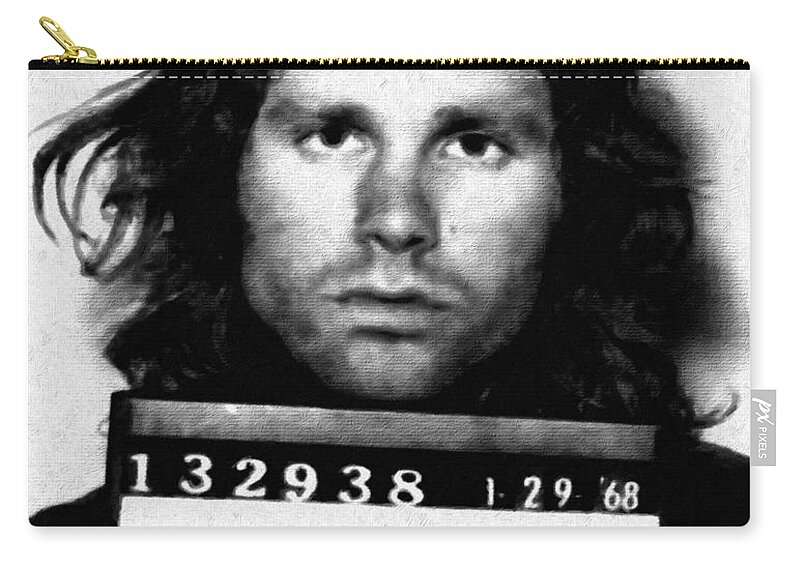 Jim Morrison Zip Pouch featuring the painting Jim Morrison Mug Shot 1968 Painting Black And White by Tony Rubino