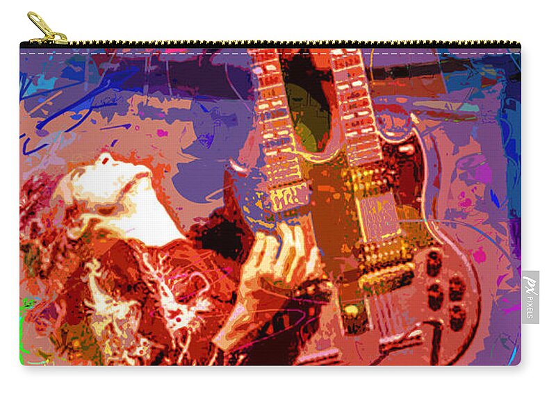 Jimmy Page Zip Pouch featuring the painting Jimmy Page Stairway To Heaven by David Lloyd Glover